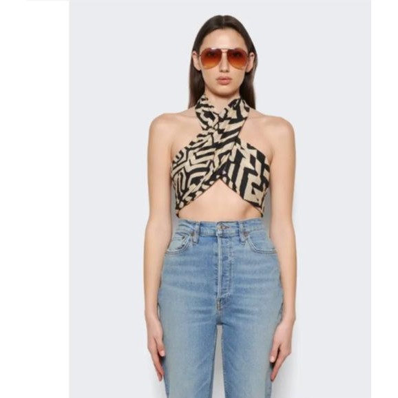 Johanna Ortiz Unique Places Crop Top Black & Beige Cotton Size 0 New With Tags — image 2 of 8
